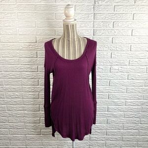 Free People Textured Purple Long Sleeve Shirt Asymmetric Hem Size Extra Small